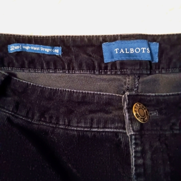 Talbots Women's Navy Plush Corduroy High-Waisted Straight Leg Pants with Stretch - Picture 3 of 10